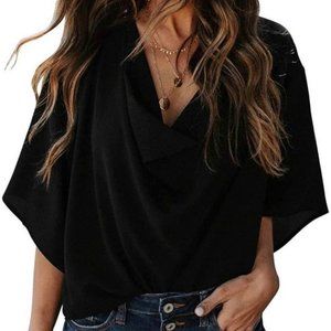 Womens Blouse Short Sleeve Chiffon Shirt Top - XLarge New